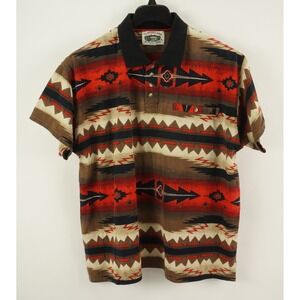 Vintage Cumberland Outfitters Brown Red Black Aztec Western Polo Shirt Mens 2XL